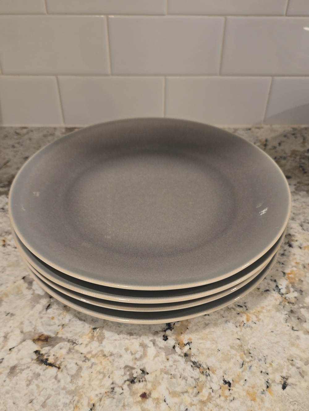 West Elm Retired Alma Charcoal Crackle Set. 4 Dinner Plates 10.5"